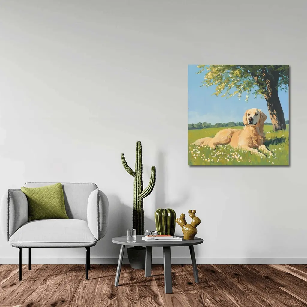 Golden Retriever Resting In Sunny Meadow – Wall Art