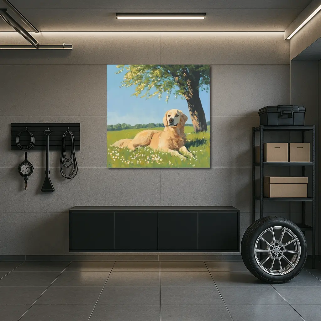 Golden Retriever Resting In Sunny Meadow – Wall Art