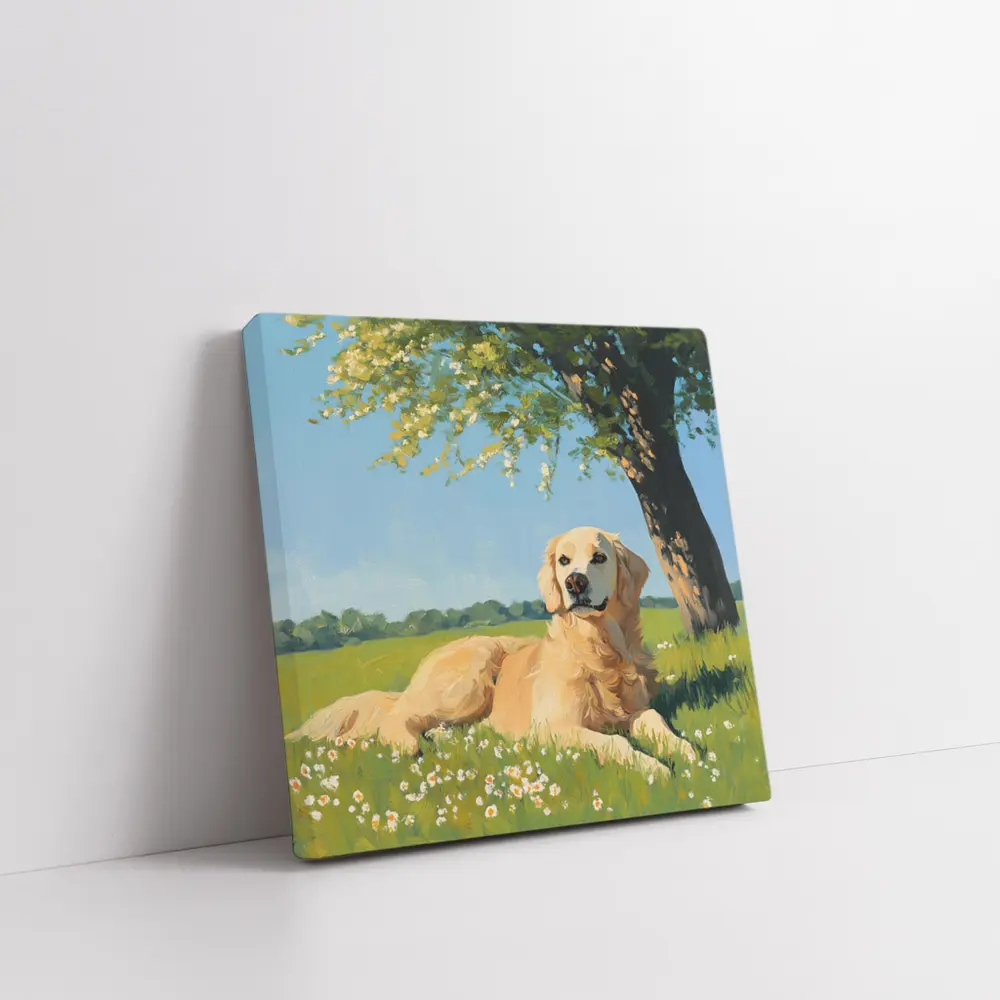 Golden Retriever Resting In Sunny Meadow – Wall Art