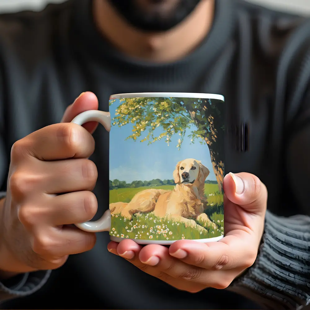 Golden Retriever Resting In Sunny Meadow – Mugs