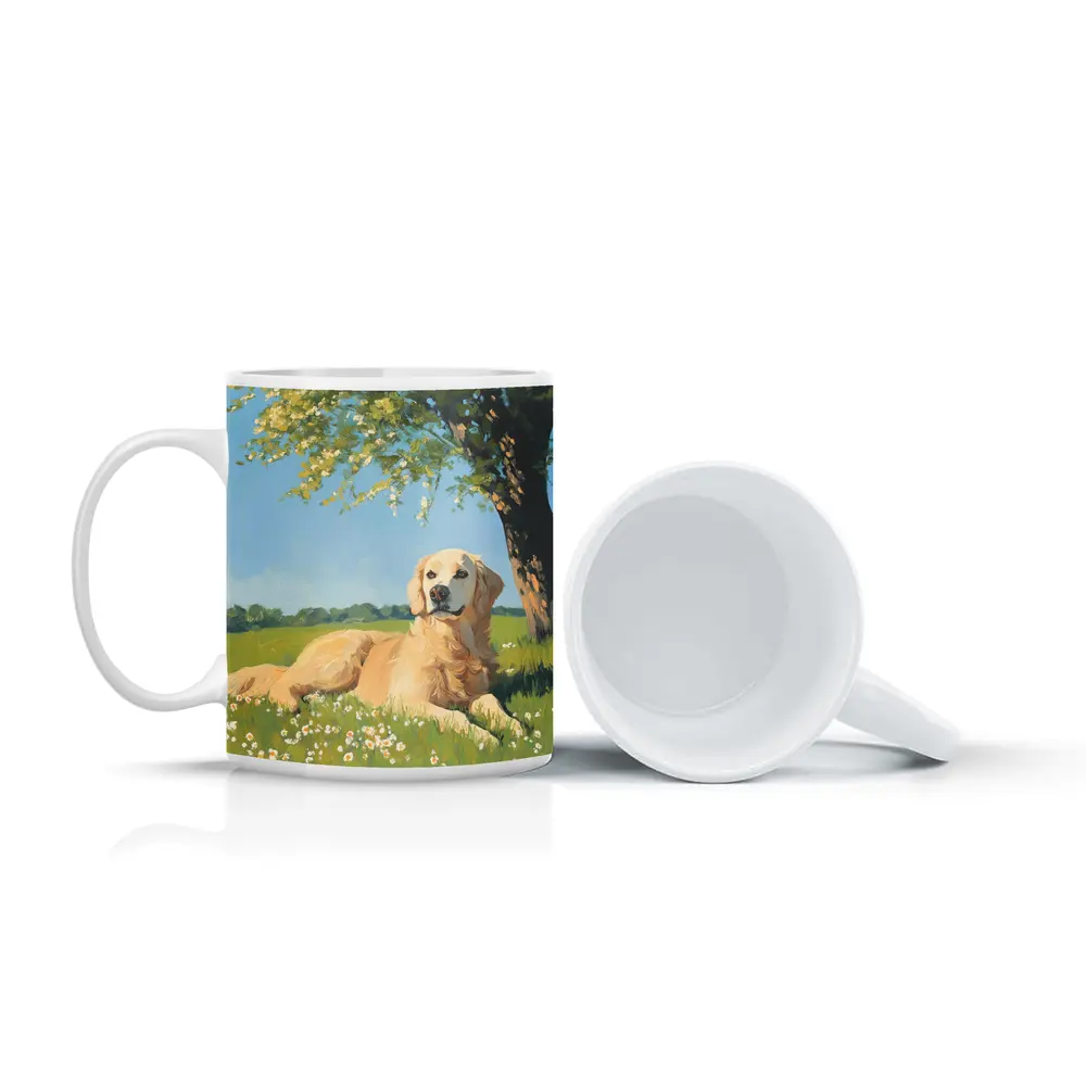 Golden Retriever Resting In Sunny Meadow – Mugs