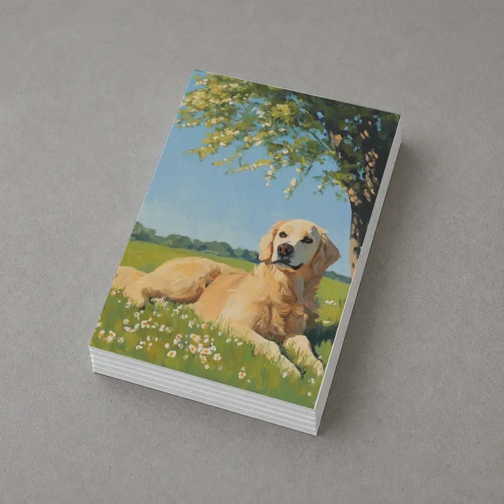 Golden Retriever Resting In Sunny Meadow – Postcards