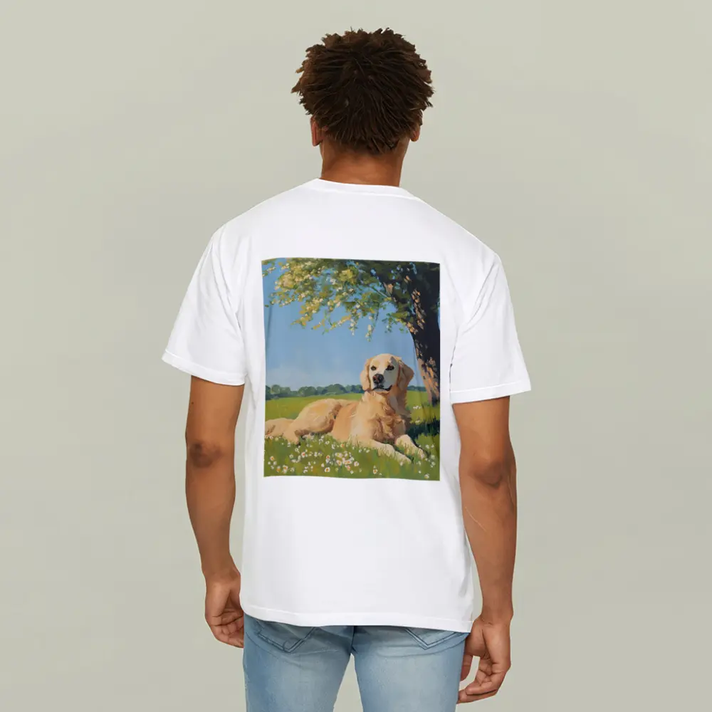 Golden Retriever Resting In Sunny Meadow – T-Shirts