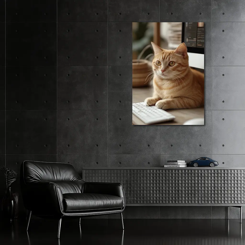 Orange Tabby Cat Sitting At Desk – Wall Art