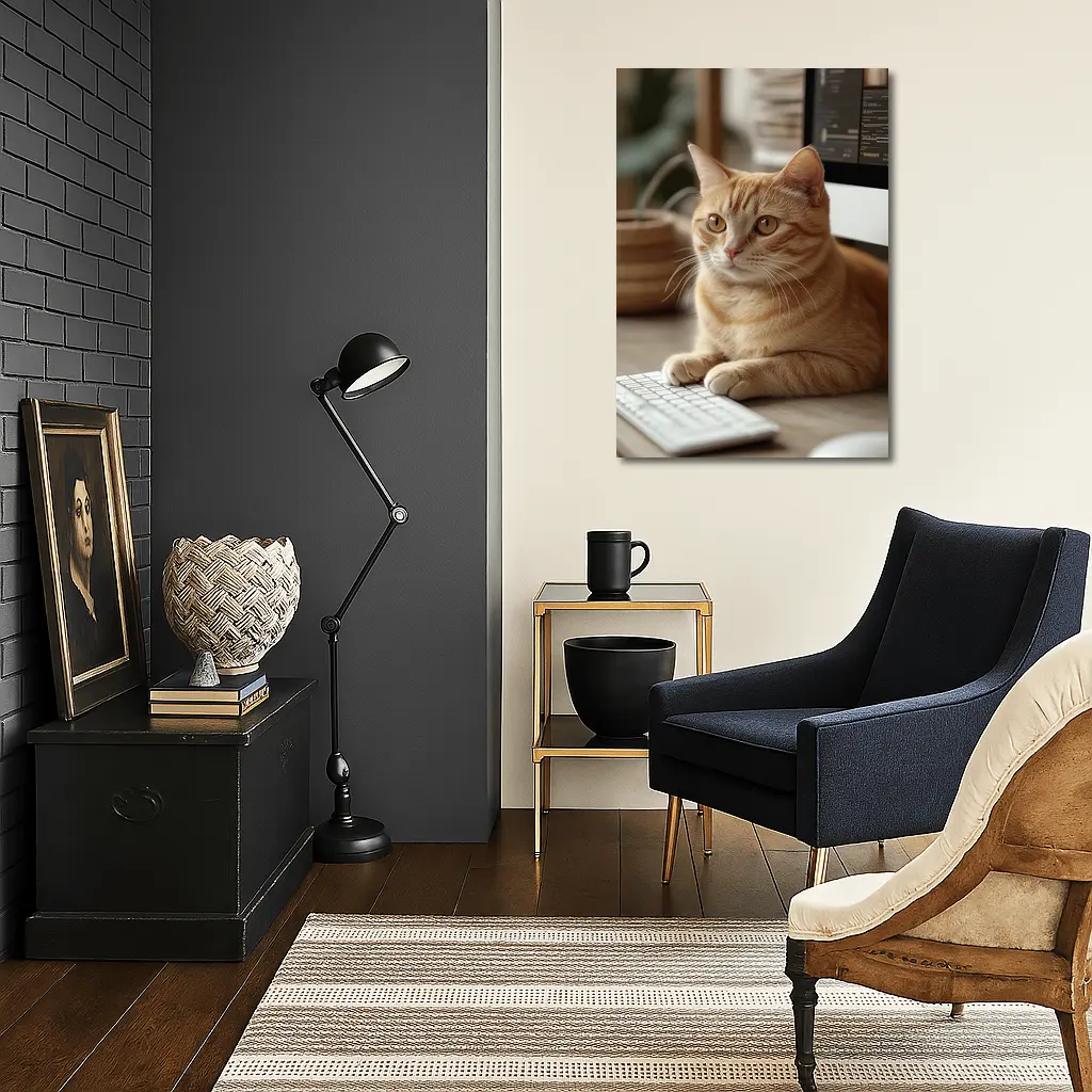 Orange Tabby Cat Sitting At Desk – Wall Art