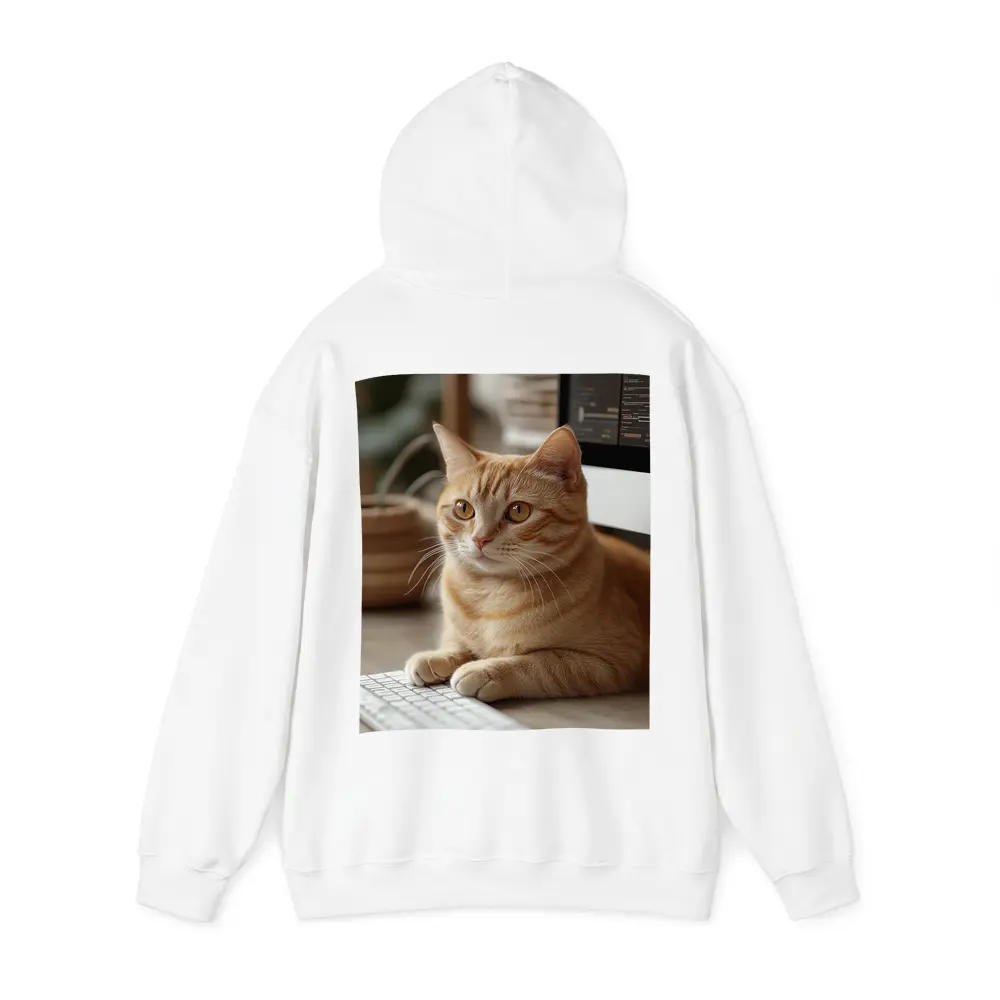 Orange Tabby Cat Sitting At Desk – Hoodies
