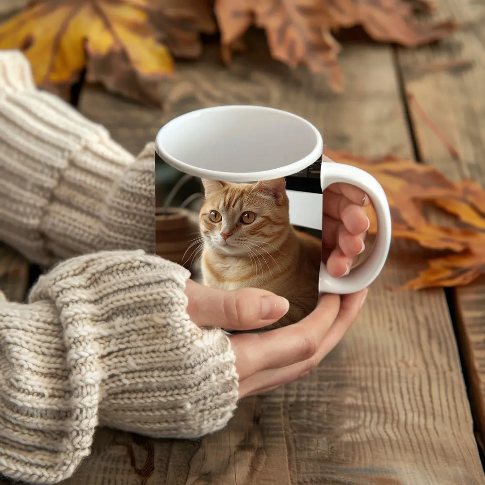 Orange Tabby Cat Sitting At Desk – Mugs
