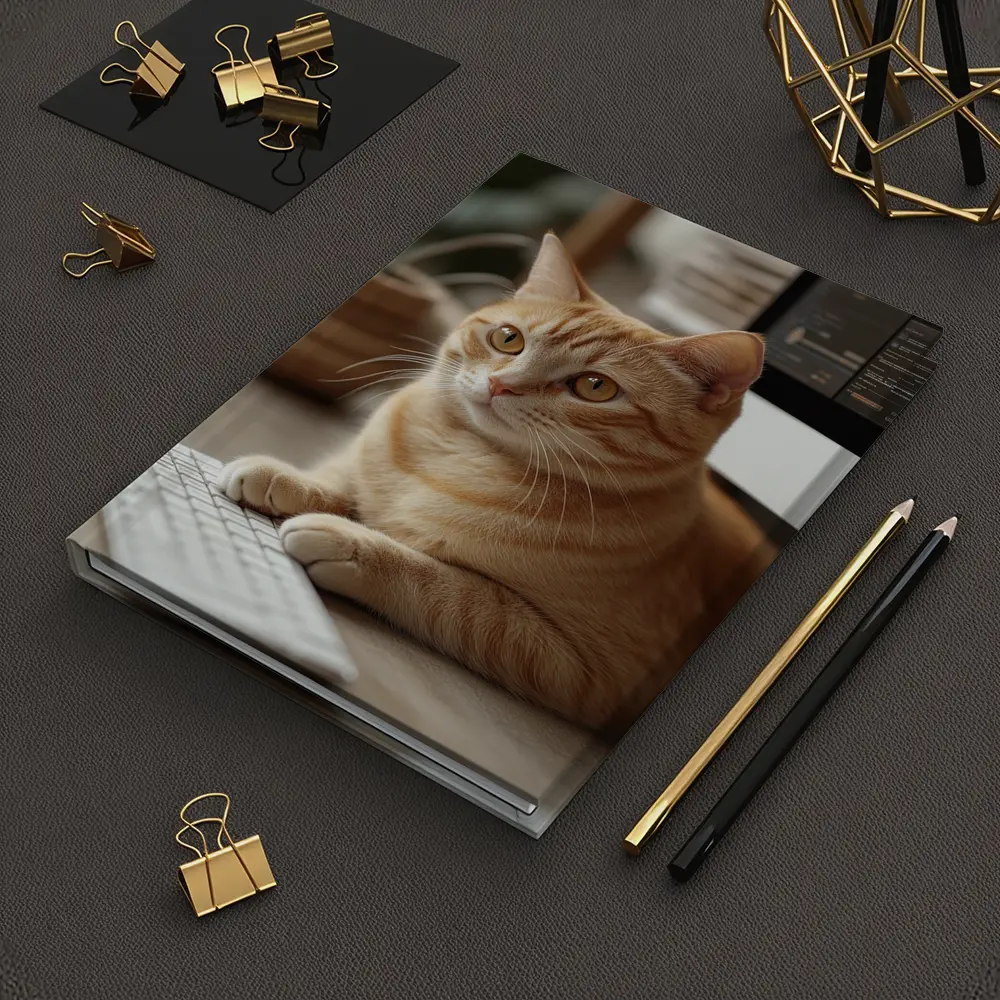 Orange Tabby Cat Sitting At Desk – Notebooks