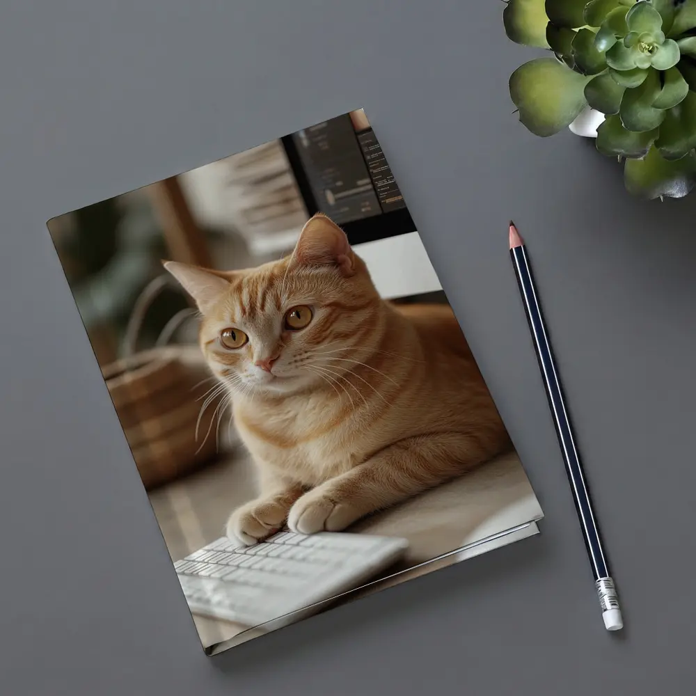 Orange Tabby Cat Sitting At Desk – Notebooks