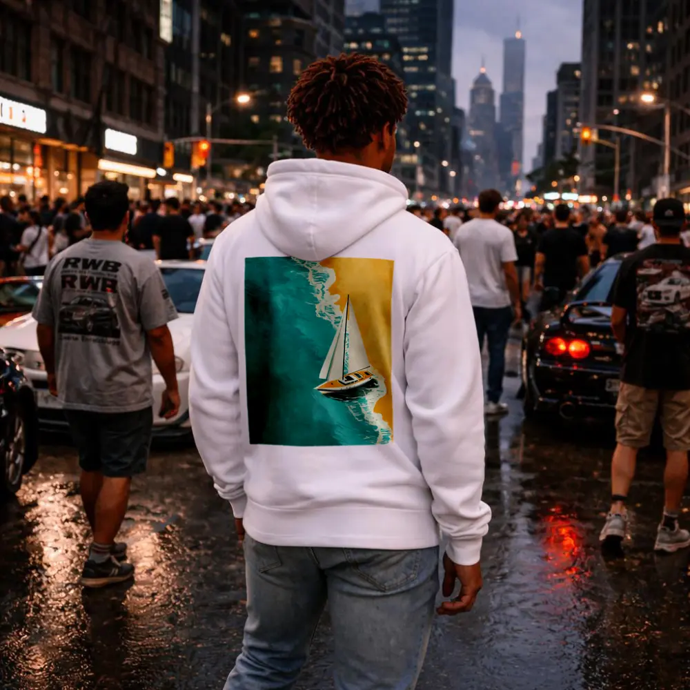 Sailboat Aerial View Teal Ocean Sandy Beach – Hoodies