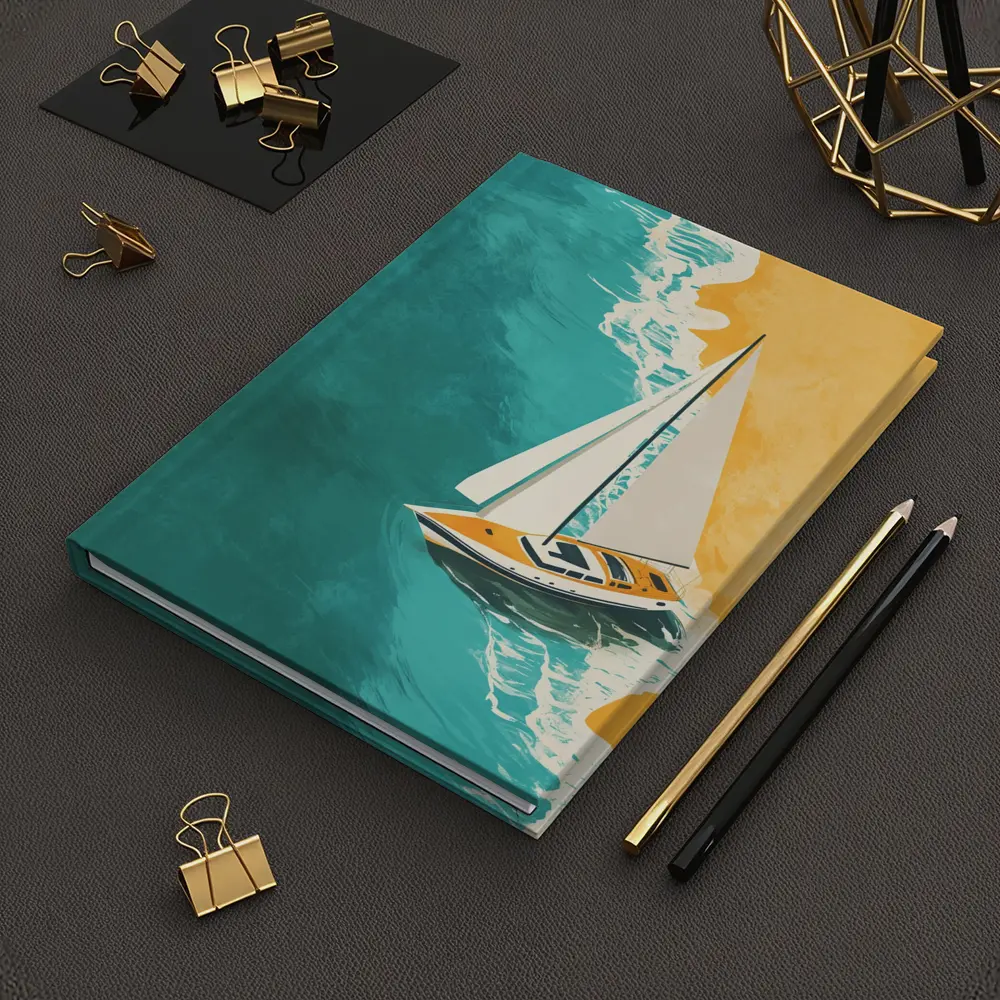Sailboat Aerial View Teal Ocean Sandy Beach – Notebooks