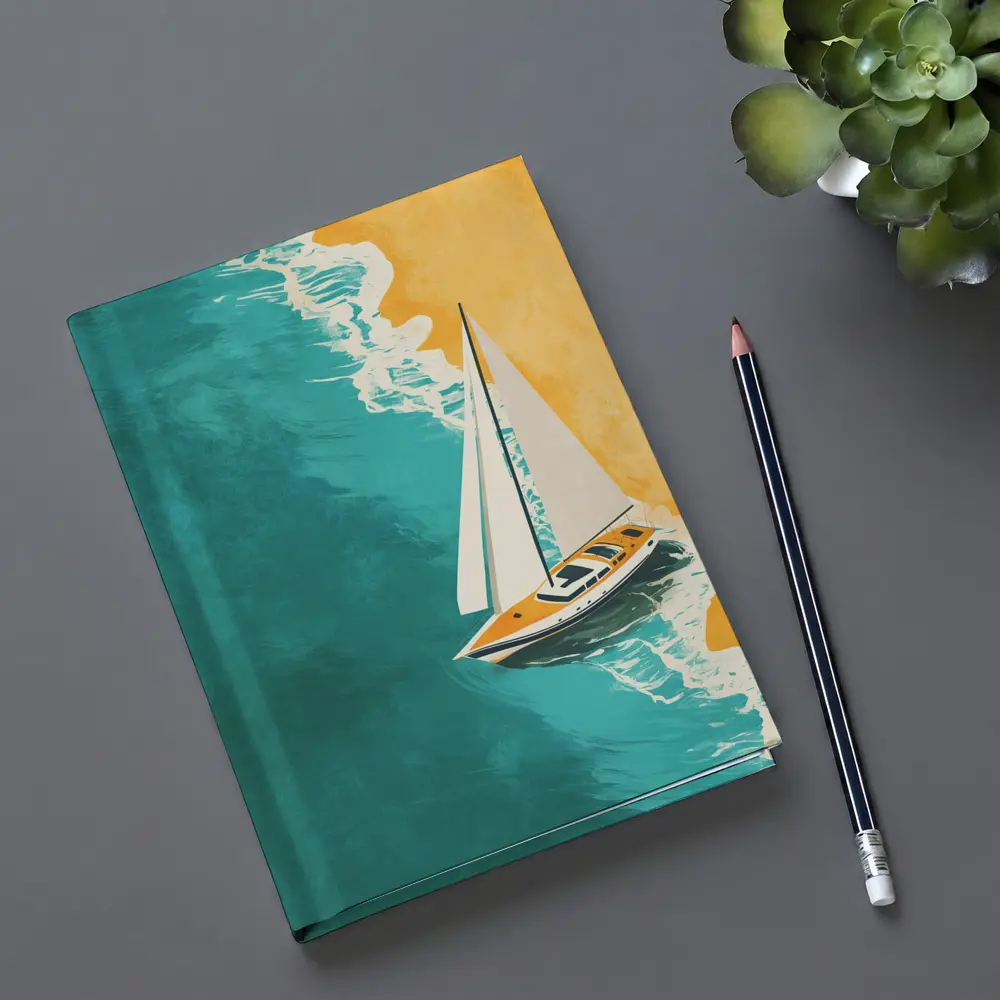 Sailboat Aerial View Teal Ocean Sandy Beach – Notebooks
