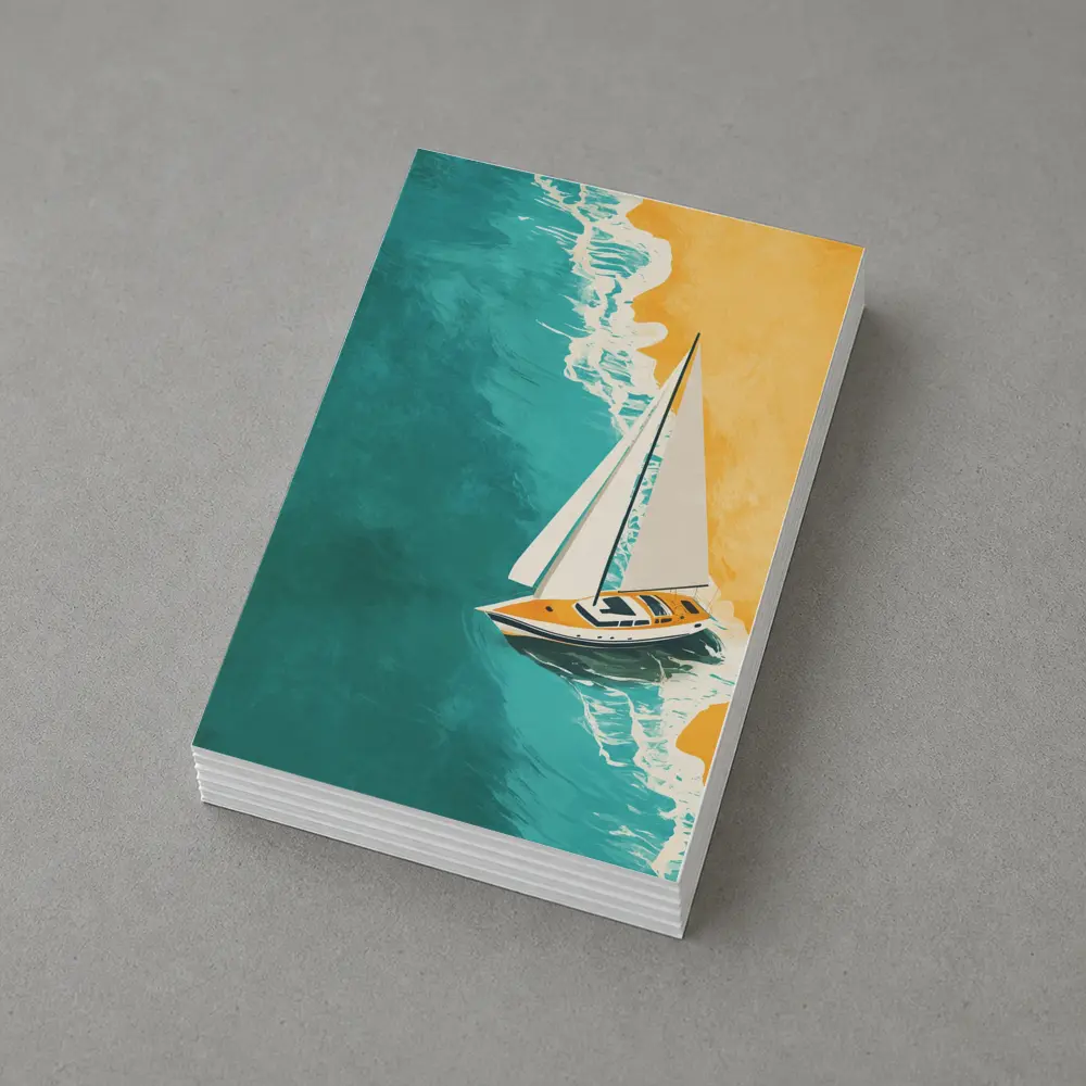 Sailboat Aerial View Teal Ocean Sandy Beach – Postcards