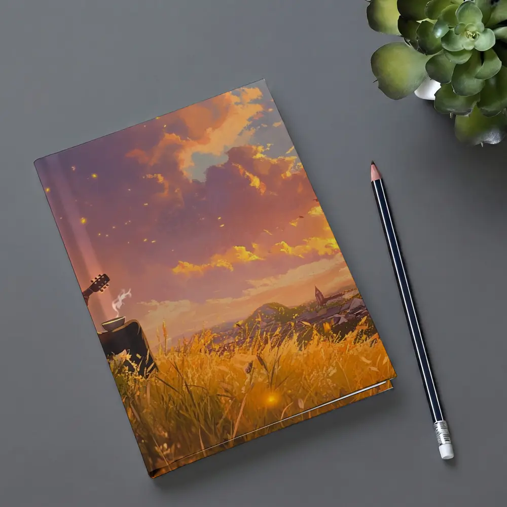 Anime Boy Playing Guitar at Sunset – Notebooks