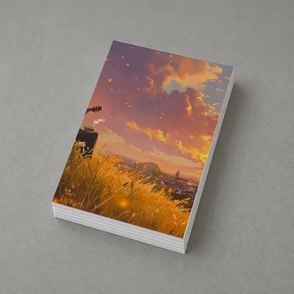 Anime Boy Playing Guitar at Sunset – Postcards