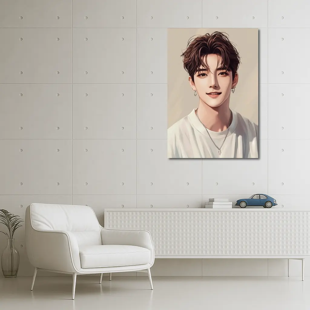 Korean Style Anime Boy Portrait Beige Background – Wall Art