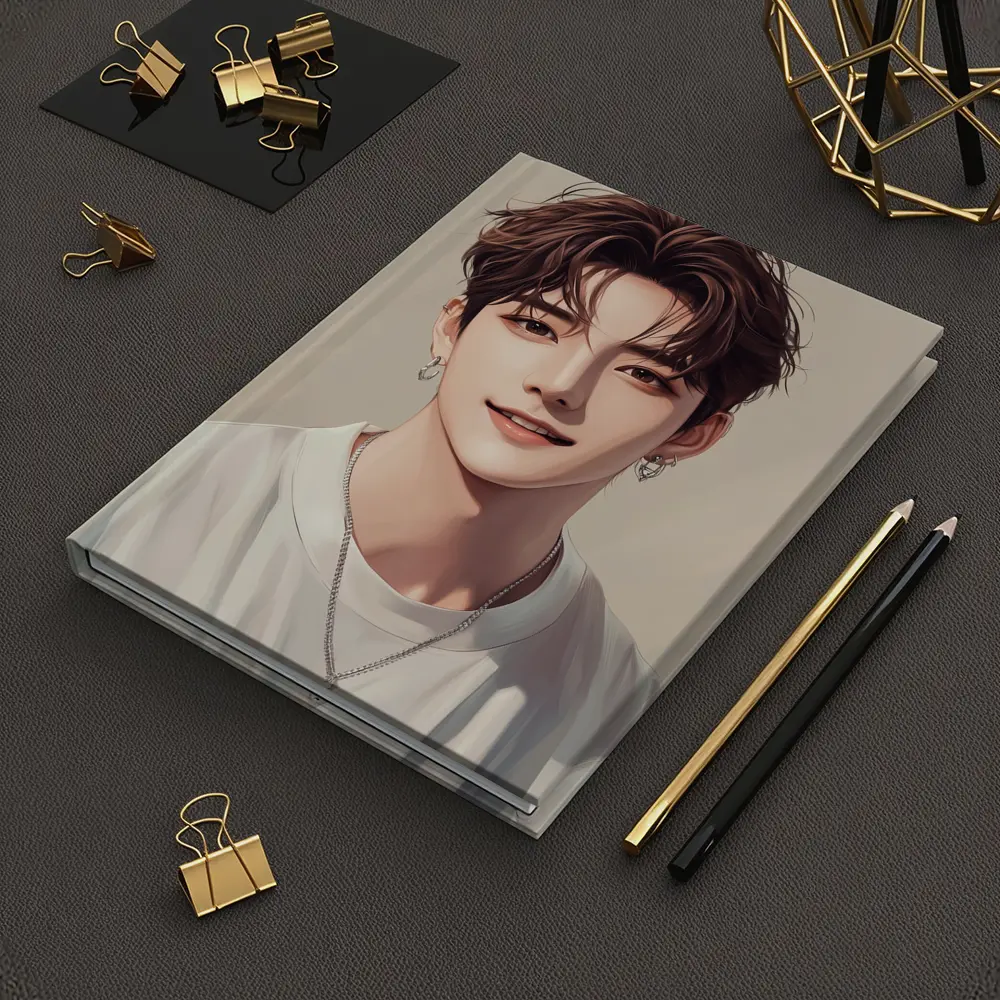 Korean Style Anime Boy Portrait Beige Background – Notebooks