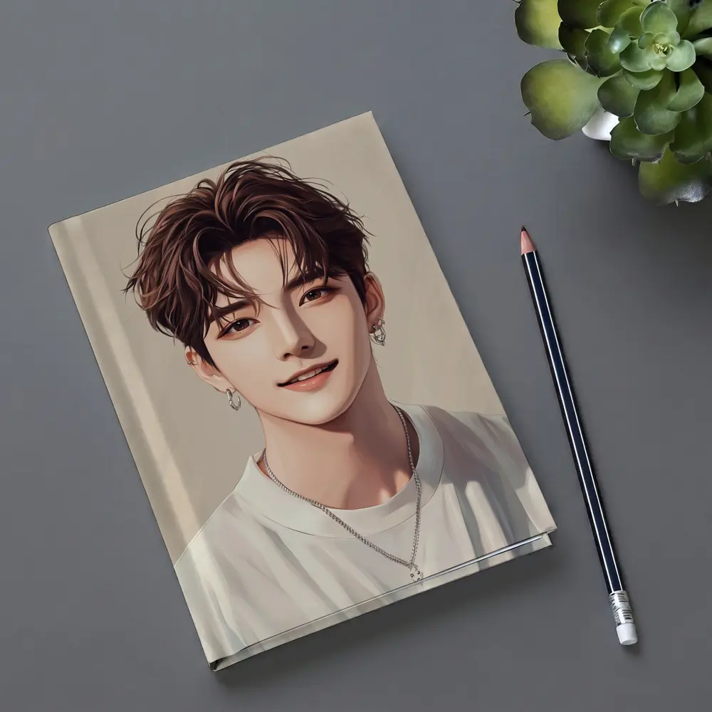 Korean Style Anime Boy Portrait Beige Background – Notebooks