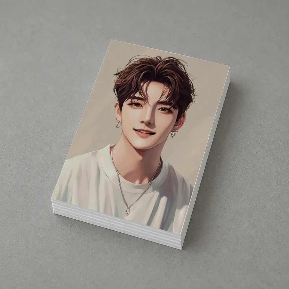 Korean Style Anime Boy Portrait Beige Background – Postcards