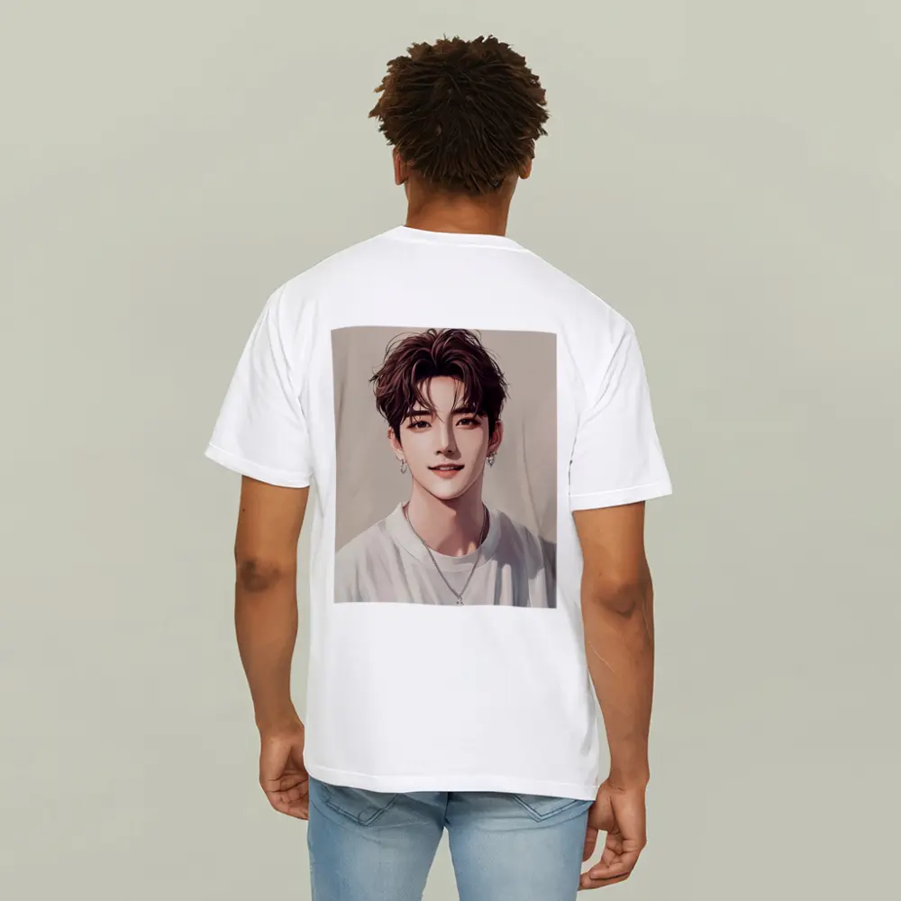 Korean Style Anime Boy Portrait Beige Background – T-Shirts
