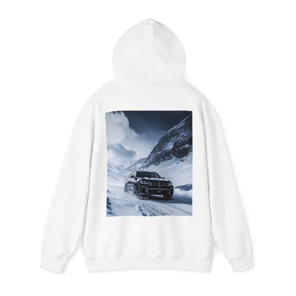 BMW X5 Driving Through Snowy Mountain Pass – Hoodies