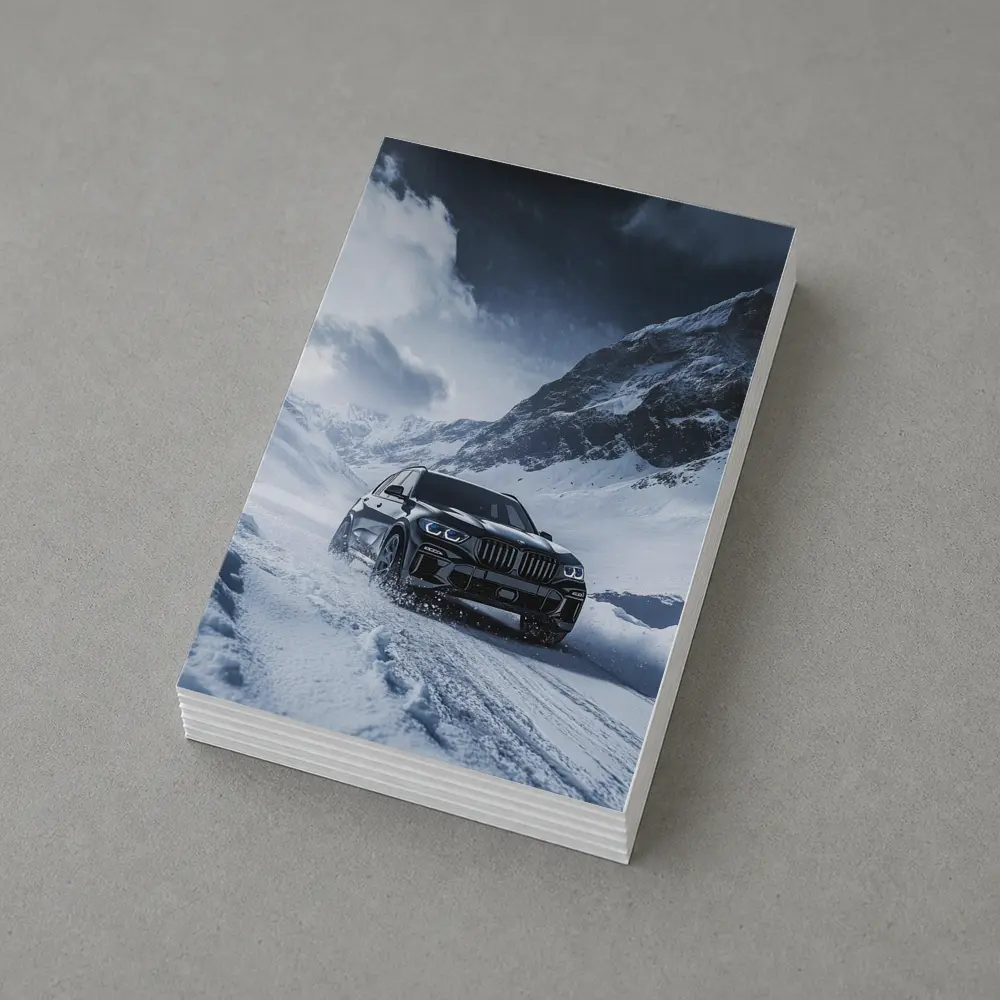 BMW X5 Driving Through Snowy Mountain Pass – Postcards