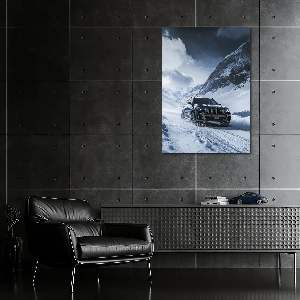 BMW X5 Driving Through Snowy Mountain Pass – Wall Art