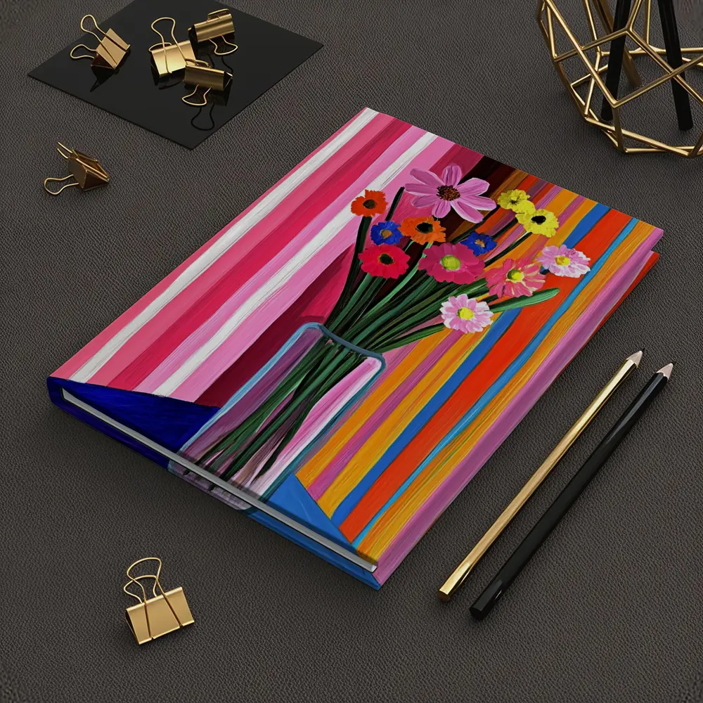 Colorful Flowers Vase Bold Striped Background – Notebooks