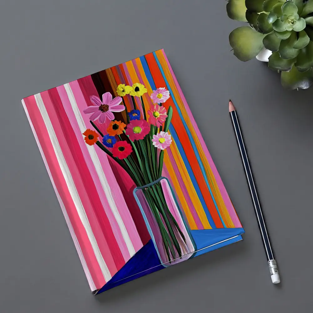 Colorful Flowers Vase Bold Striped Background – Notebooks