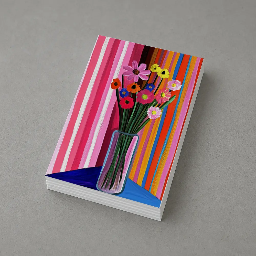 Colorful Flowers Vase Bold Striped Background – Postcards