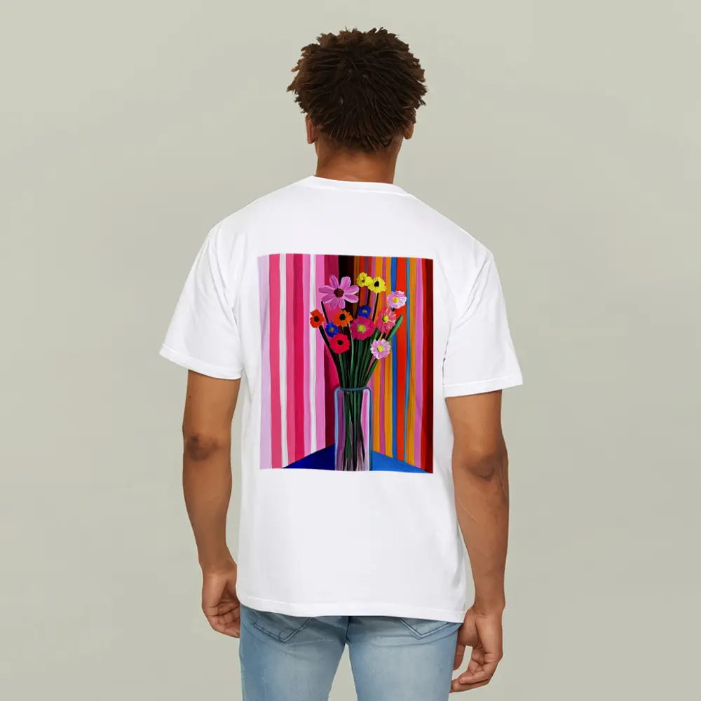 Colorful Flowers Vase Bold Striped Background – T-Shirts
