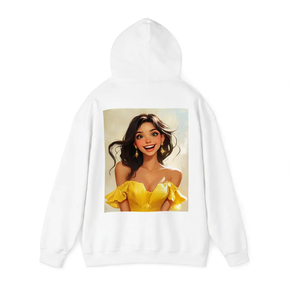 Smiling Girl Yellow Dress Cartoon Art – Hoodies