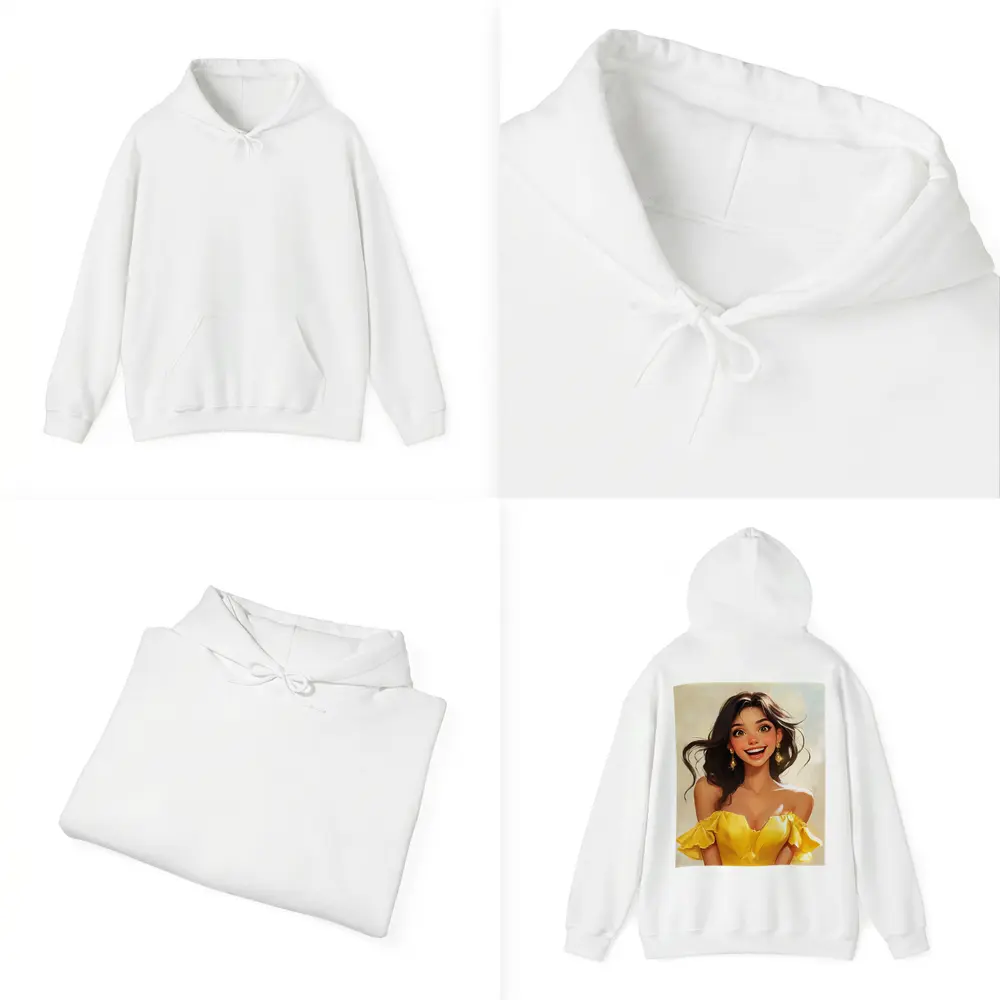 Smiling Girl Yellow Dress Cartoon Art – Hoodies