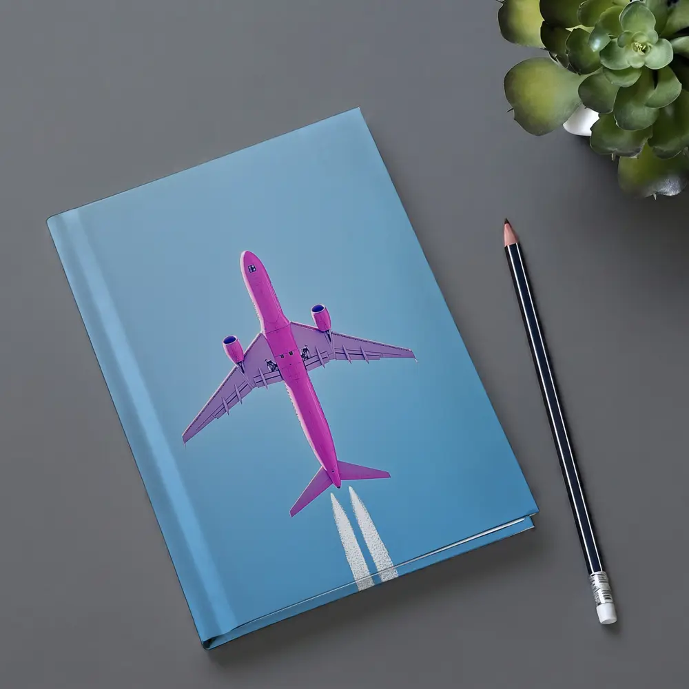 Pink Airplane Flying Against Blue Sky – Notebooks