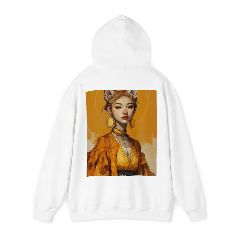 Fox Girl Fantasy Portrait Yellow Background Art – Hoodies