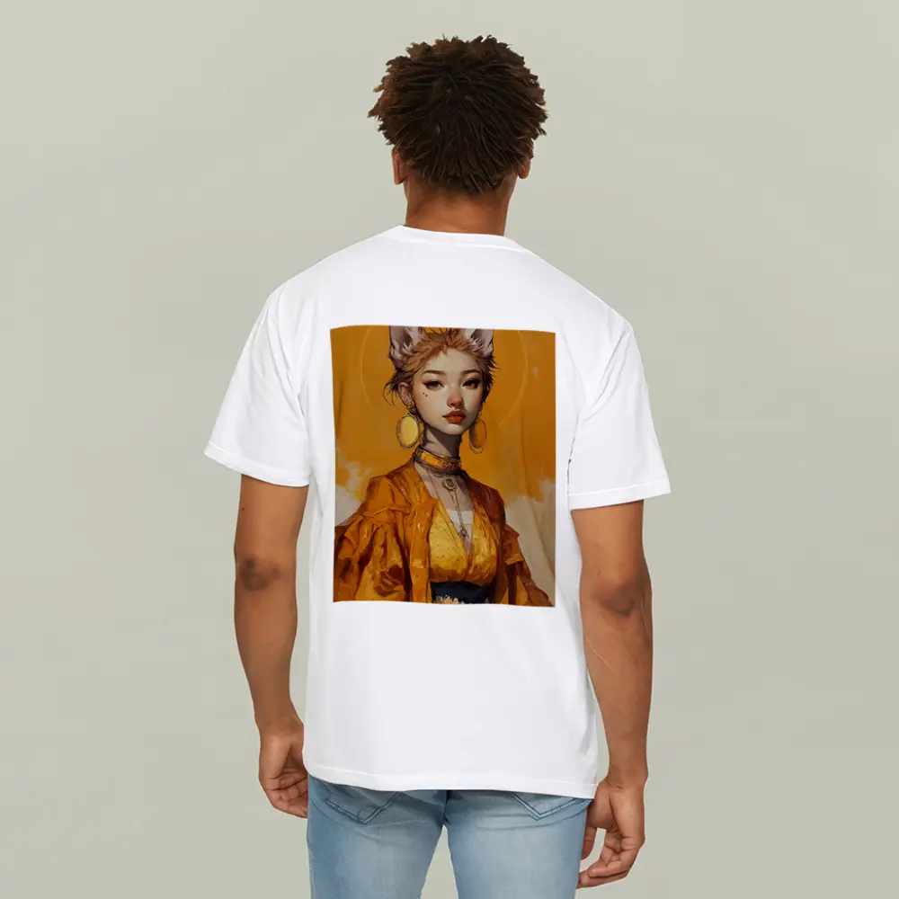 Fox Girl Fantasy Portrait Yellow Background Art – T-Shirts