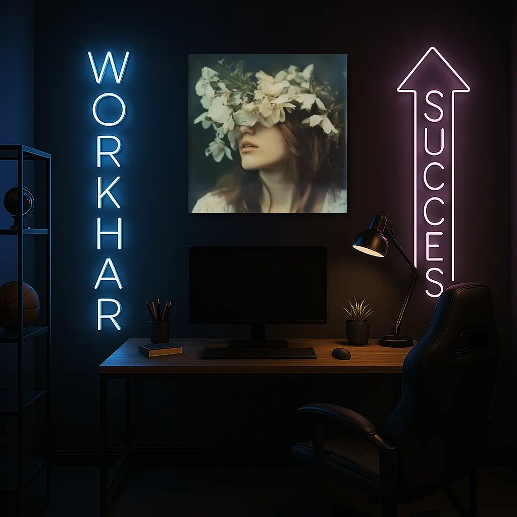 Woman White Flower Crown Dark Moody Portrait – Wall Art