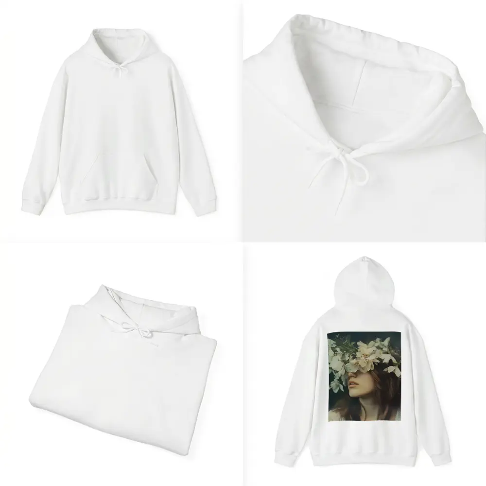 Woman White Flower Crown Dark Moody Portrait – Hoodies