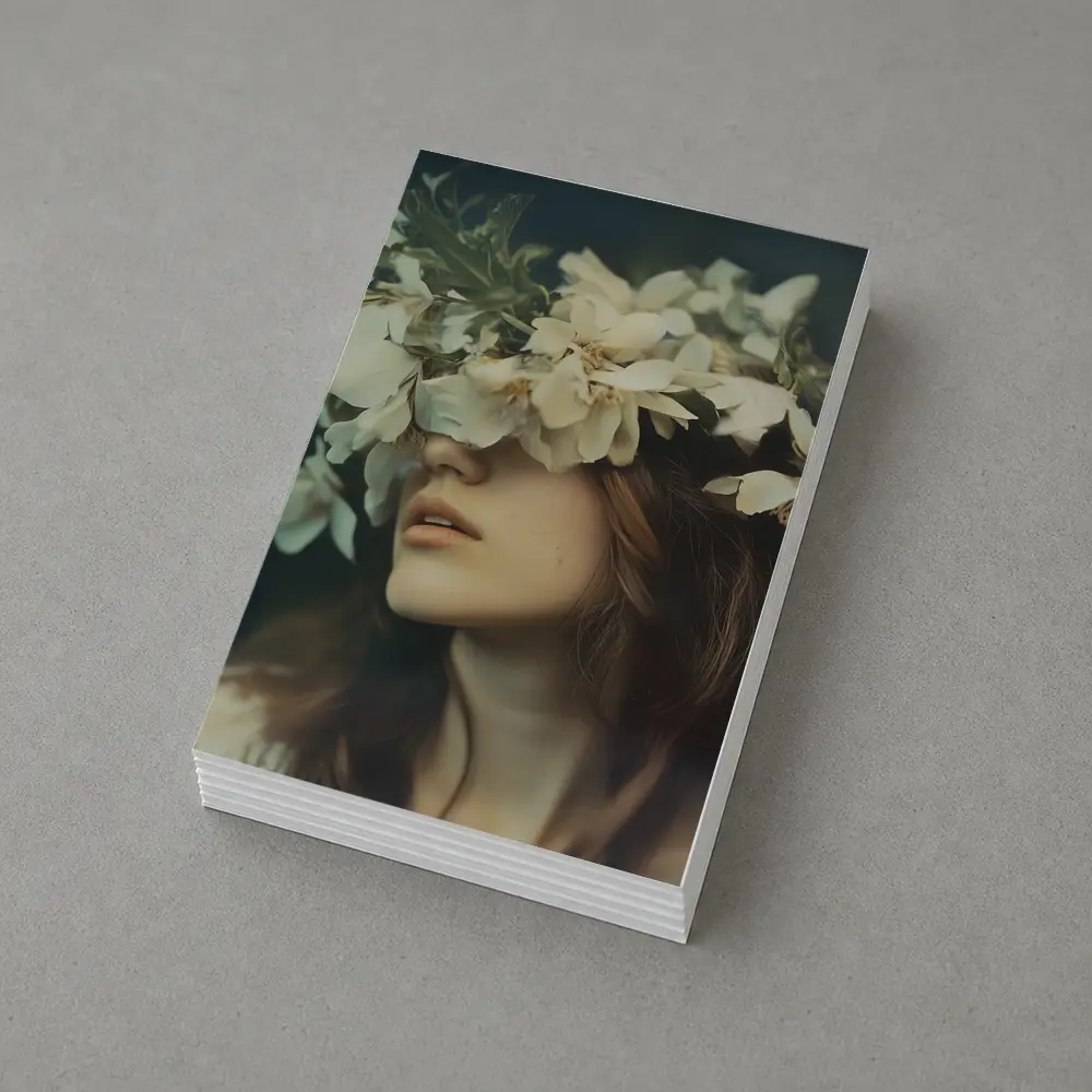Woman White Flower Crown Dark Moody Portrait – Postcards