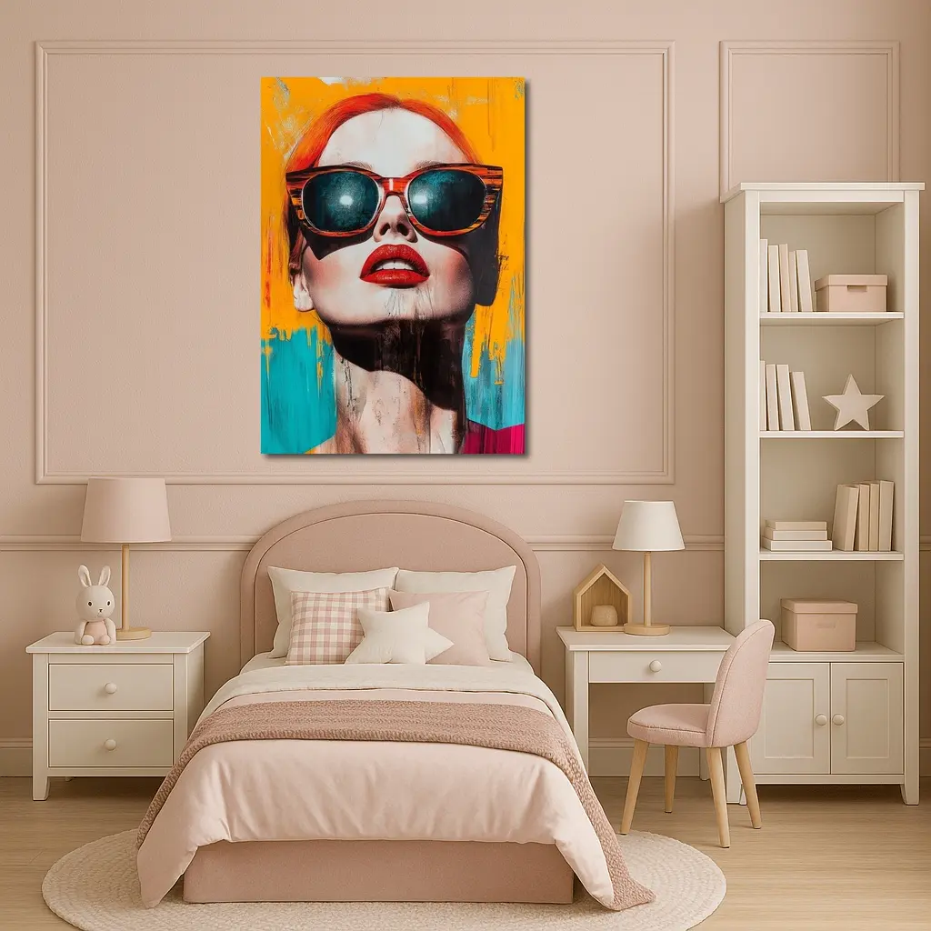 Red Hair Woman Sunglasses Pop Art Yellow – Wall Art