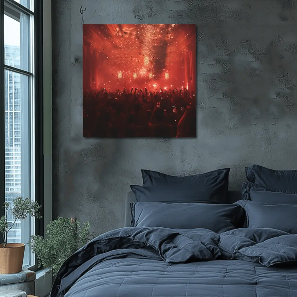 Red Concert Hall Crowd Confetti Celebration – Wall Art