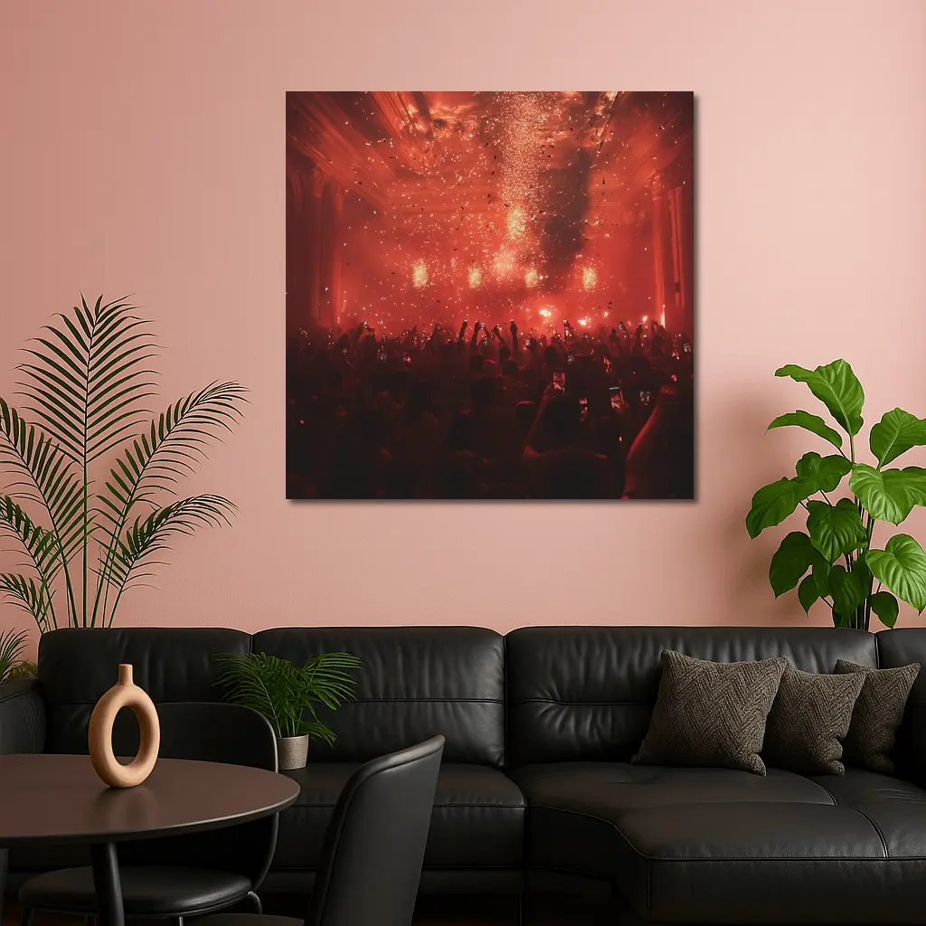 Red Concert Hall Crowd Confetti Celebration – Wall Art