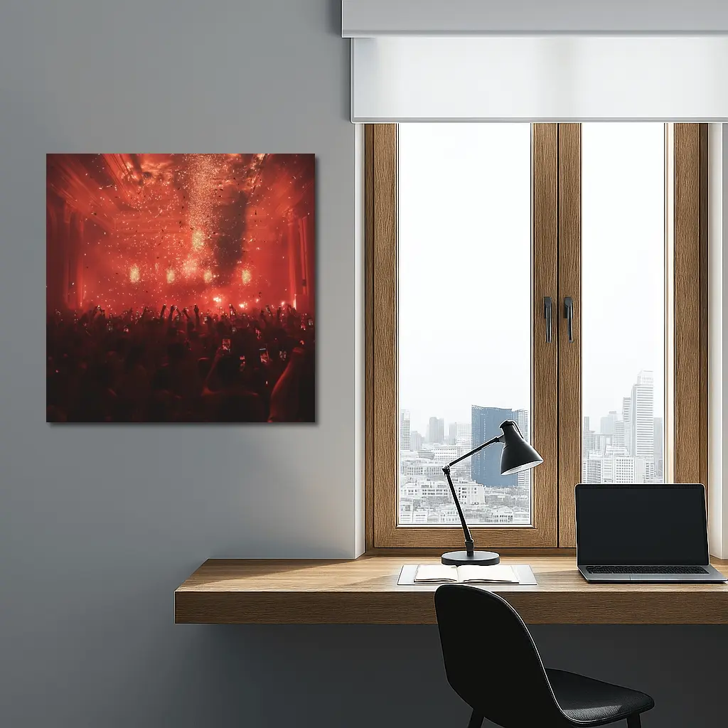 Red Concert Hall Crowd Confetti Celebration – Wall Art