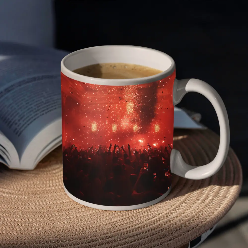 Red Concert Hall Crowd Confetti Celebration – Mugs