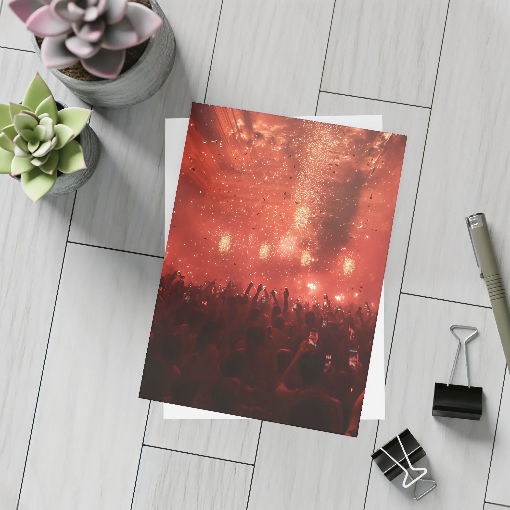 Red Concert Hall Crowd Confetti Celebration – Postcards