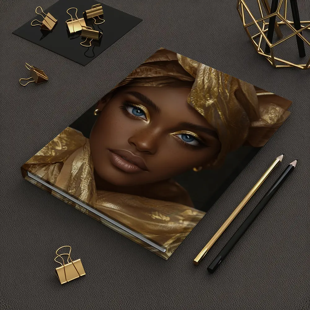 African Woman Golden Headwrap Blue Eyes Portrait – Notebooks