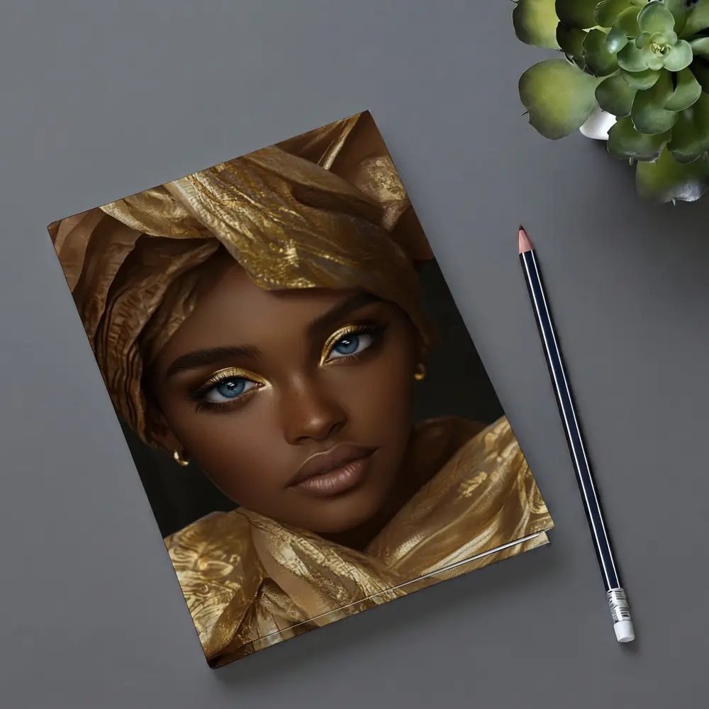 African Woman Golden Headwrap Blue Eyes Portrait – Notebooks