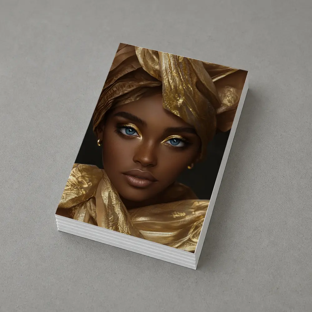 African Woman Golden Headwrap Blue Eyes Portrait – Postcards