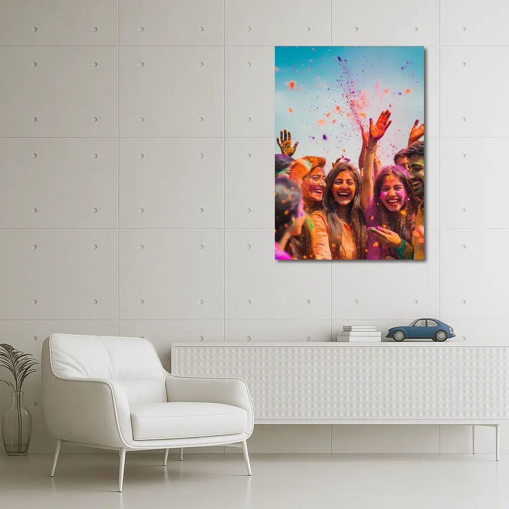 Friends Celebrating Holi Festival Colorful Powder – Wall Art