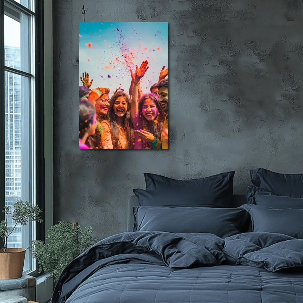 Friends Celebrating Holi Festival Colorful Powder – Wall Art